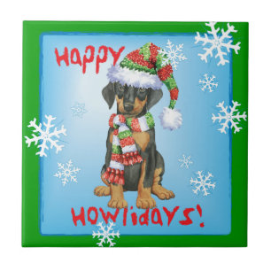 Happy Howliday Doberman Ceramic Tile