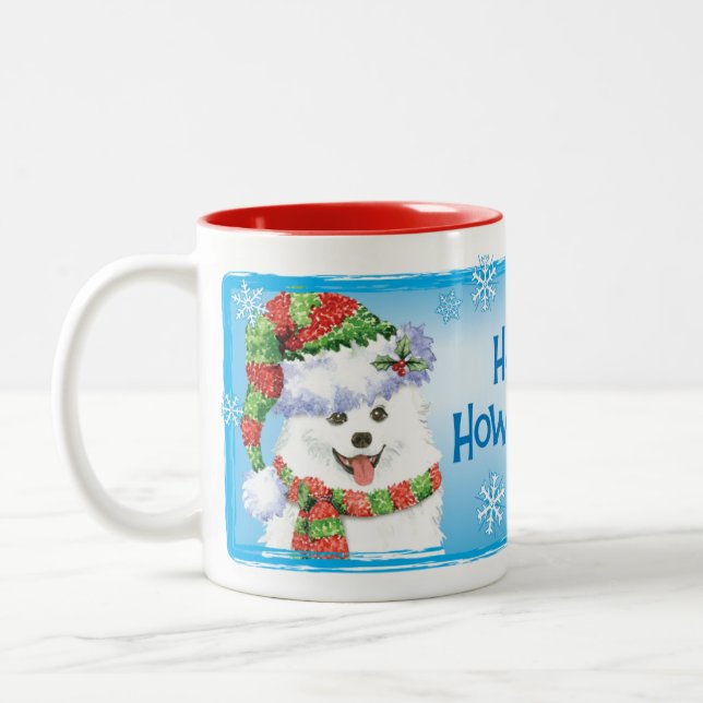 Happy Howliday Eskimo Dog Two-Tone Coffee Mug (Left)