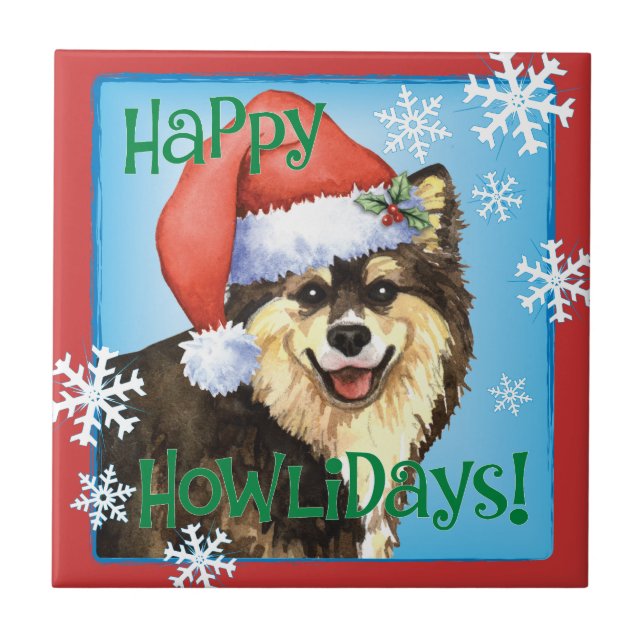 Happy Howliday Finnish Lapphund Ceramic Tile (Front)