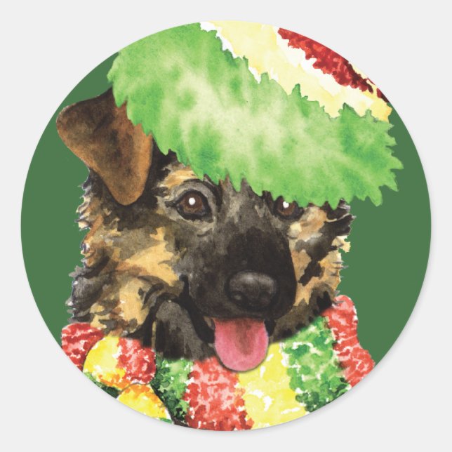 Happy Howliday German Shepherd Classic Round Sticker (Front)