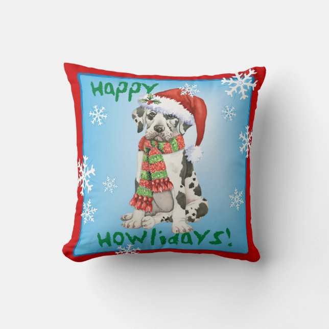 Happy Howliday Great Dane Cushion (Front)