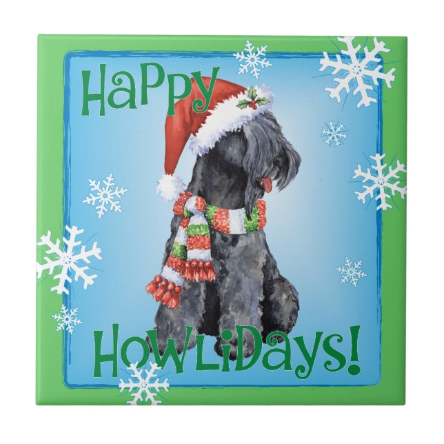 Happy Howliday Kerry Blue Terrier Ceramic Tile (Front)