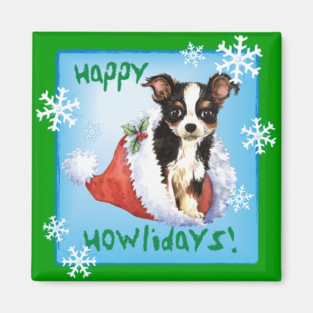 Happy Howliday Long Coat Chihuahua Magnet (Front)
