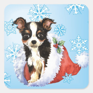 Happy Howliday Long Coat Chihuahua Square Sticker