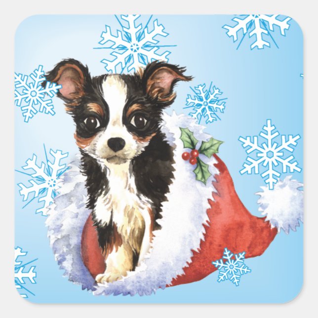 Happy Howliday Long Coat Chihuahua Square Sticker (Front)