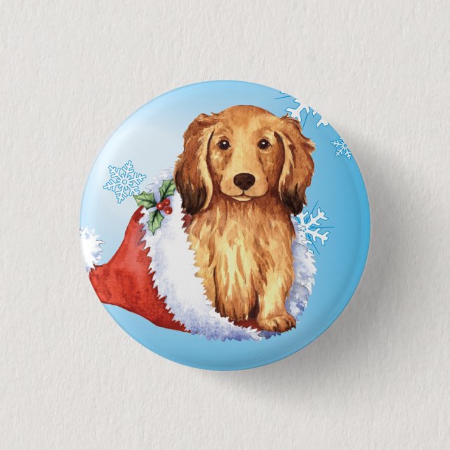 Happy Howliday Longhaired Dachshund 3 Cm Round Badge (Front)