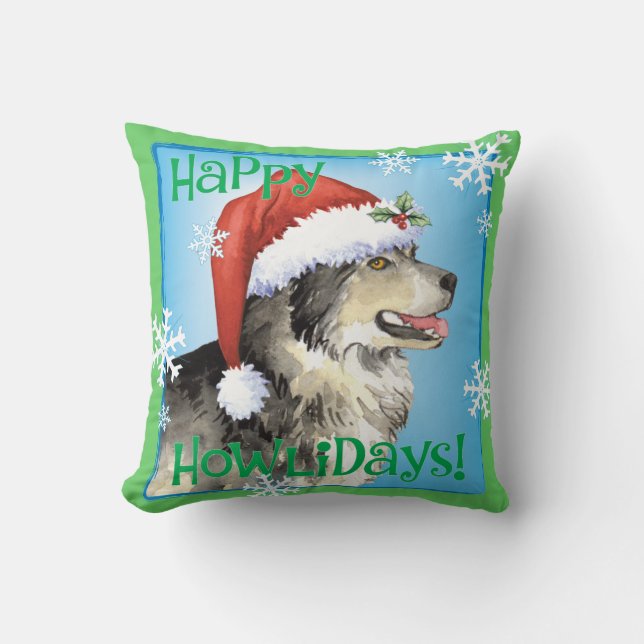 Happy Howliday Malemute Cushion (Front)