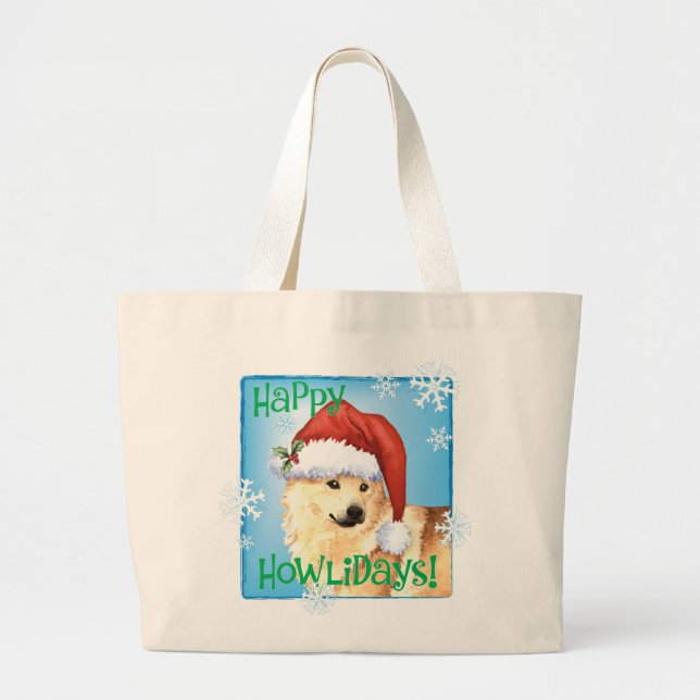 Happy Howliday Norwegian Buhund Large Tote Bag (Front)