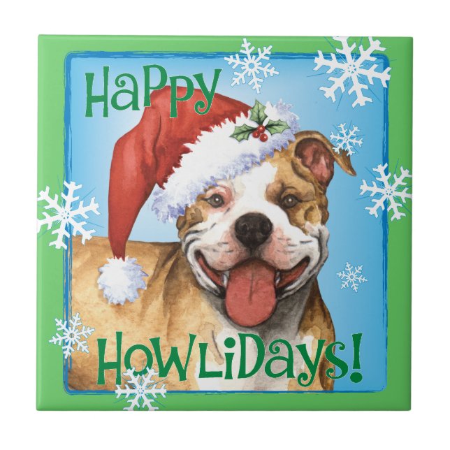 Happy Howliday Pit Bull Terrier Ceramic Tile (Front)
