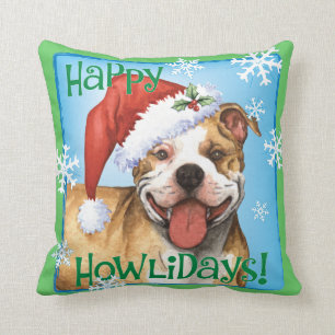 Happy Howliday Pit Bull Terrier Cushion