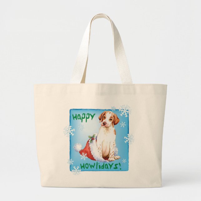 Happy Howliday Pointer Large Tote Bag (Front)