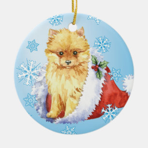 Happy Howliday Pomeranian Ceramic Tree Decoration