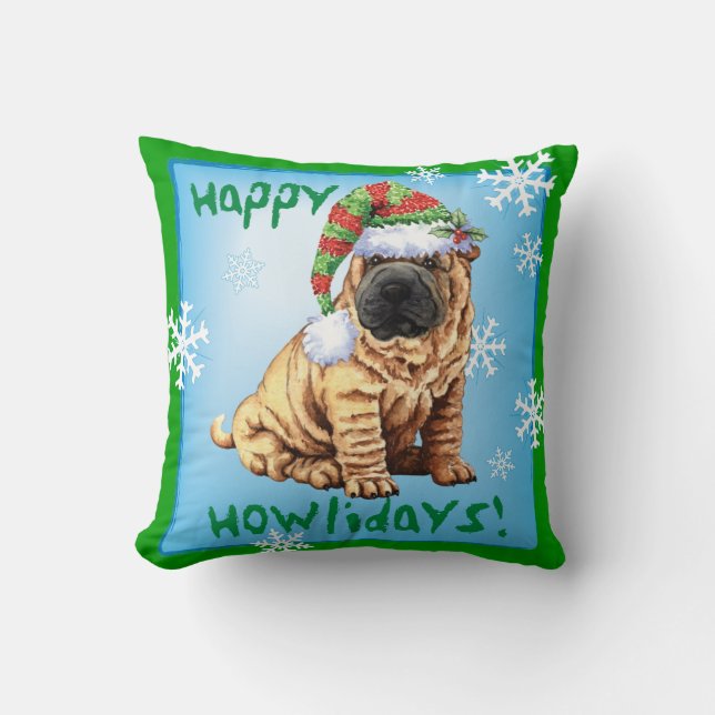 Happy Howliday Shar-Pei Cushion (Front)