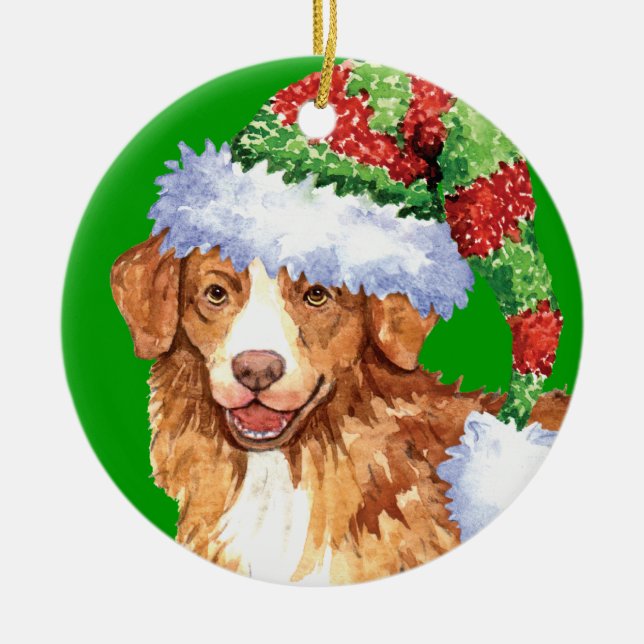 Happy Howliday Toller Ceramic Tree Decoration (Front)