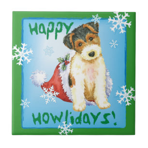 Happy Howliday Wire Fox Terrier Tile