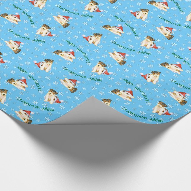 Happy Howliday Wire Fox Terrier Wrapping Paper (Corner)