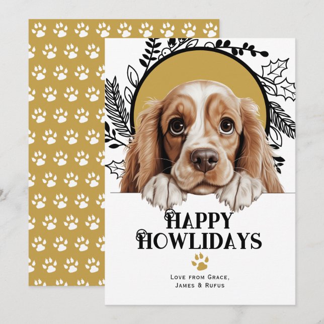 Happy Howlidays American Cocker Spaniel Christmas Holiday Card (Front/Back)