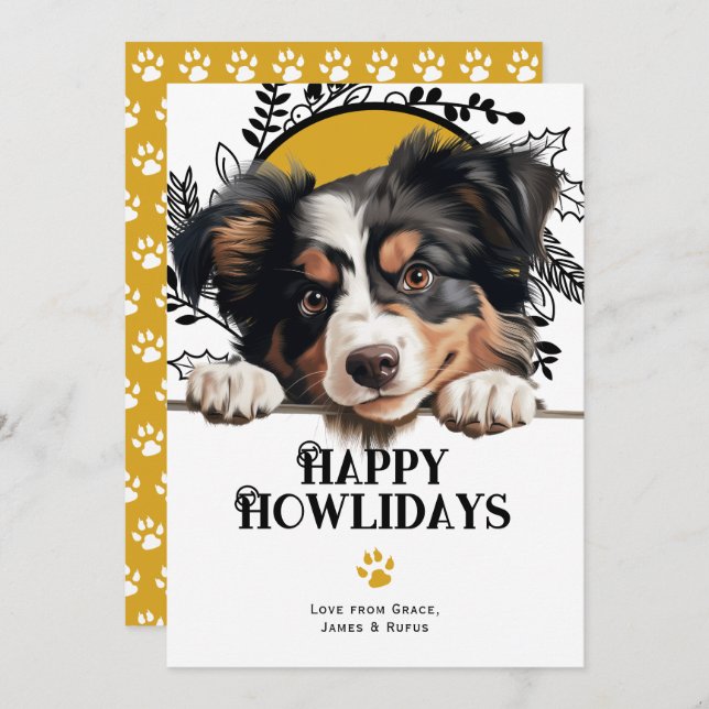 Happy Howlidays American Shepherd Dog Christmas Holiday Card (Front/Back)
