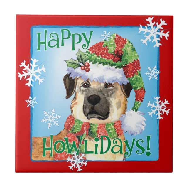 Happy Howlidays Anatolian Shepherd Ceramic Tile (Front)