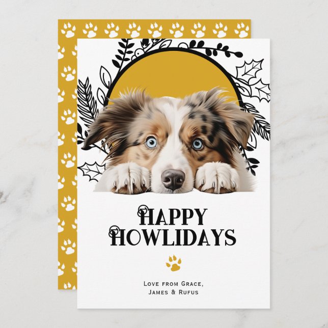 Happy Howlidays Australian Shepherd Dog  Holiday Card (Front/Back)
