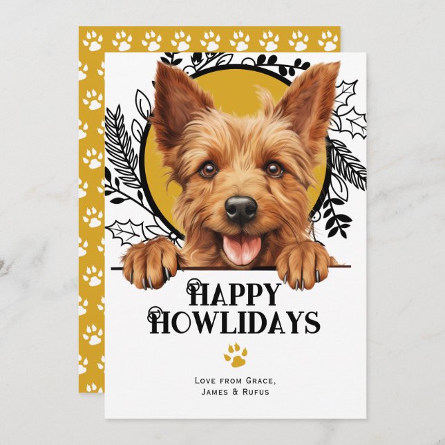 Happy Howlidays Australian Terrier Dog Christmas Holiday Card (Front/Back)