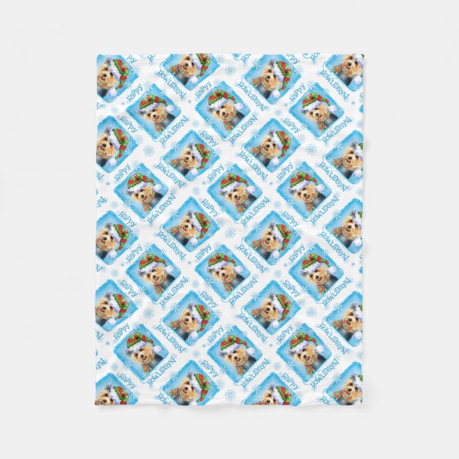 Happy Howlidays Australian Terrier Fleece Blanket (Front)