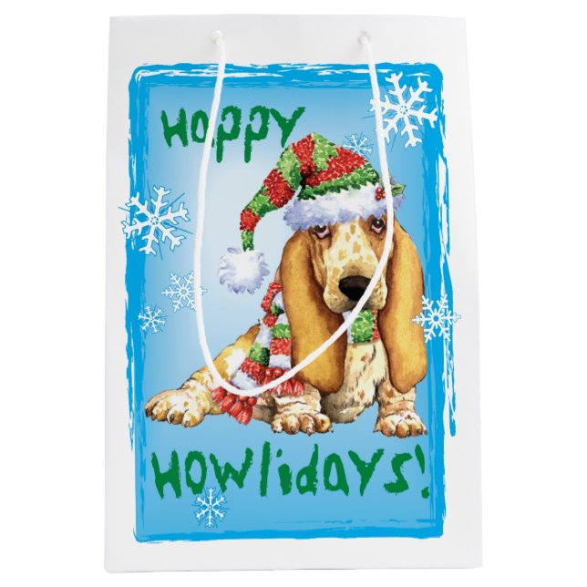 Happy Howlidays Basset Medium Gift Bag (Front)