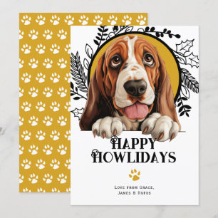 Happy Howlidays Bassett Hound Dog Christmas Holiday Card