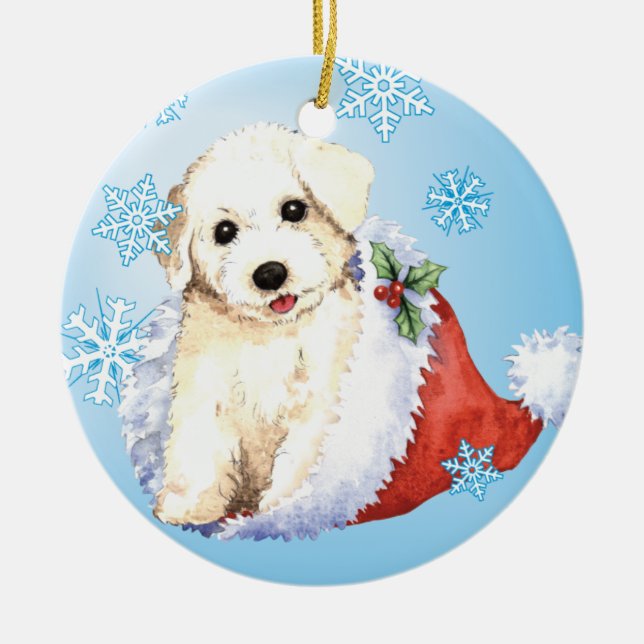 Happy Howlidays Bichon Ceramic Tree Decoration (Front)