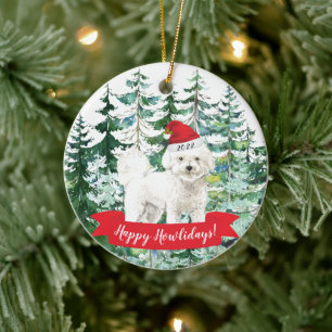 Happy Howlidays Bichon Frise Dog Christmas Ornamen Ceramic Ornament