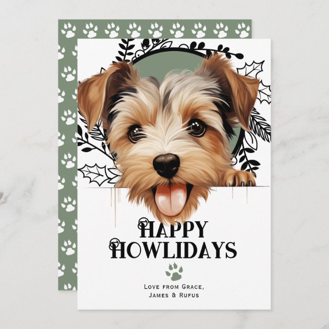 Happy Howlidays Biewer Terrier Dog Christmas Holiday Card (Front/Back)