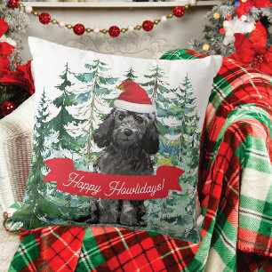 Happy Howlidays Black Cockapoo Dog Christmas Cushion