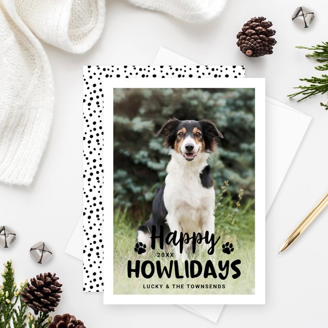 Happy Howlidays Black Dog Photo Holiday Card (Creator Uploaded)