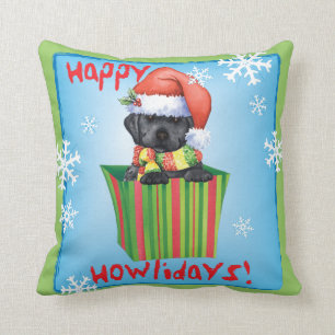 Happy Howlidays Black Lab Cushion