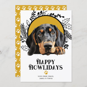 Happy Howlidays Black Tan Coonhound Dog Christmas Holiday Card