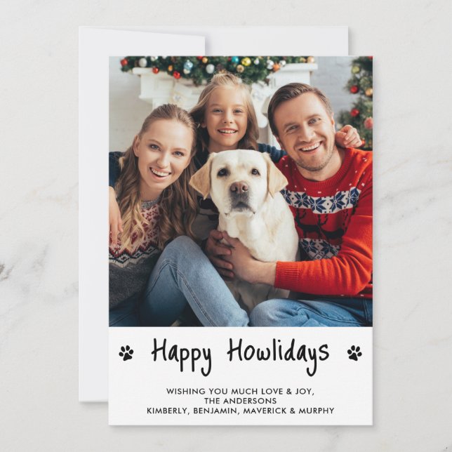 Happy HOWLidays Black White Puppy Dog Pet Photo Holiday Card (Front)