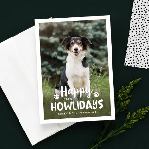 Happy Howlidays Black White Puppy Dog Photo Holiday Card