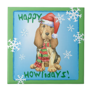 Happy Howlidays Bloodhound Ceramic Tile