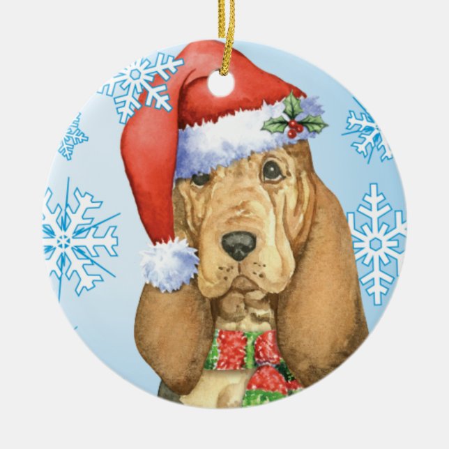 Happy Howlidays Bloodhound Ceramic Tree Decoration (Front)
