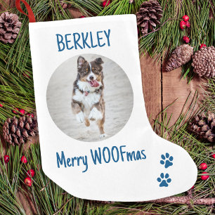 Happy HOWLidays Blue Grey Christmas Pet Photo Small Christmas Stocking