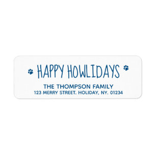 Happy Howlidays Blue Pet Dog Lover Modern Cute Return Address Label