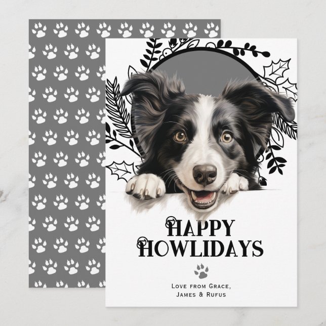 Happy Howlidays Border Collie Dog Christmas Holiday Card (Front/Back)