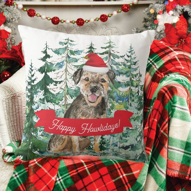 Happy Howlidays Border Terrier Dog Christmas Cushion (Creator Uploaded)