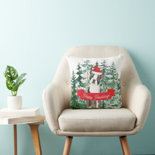 Happy Howlidays Boston Terrier Dog Christmas Cushion