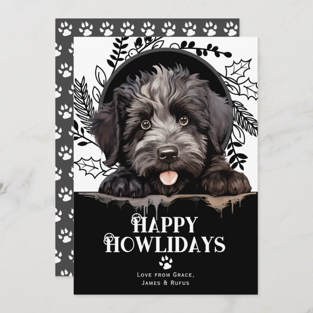 Happy Howlidays bouvier des flandres Dog Christmas Holiday Card (Front/Back)