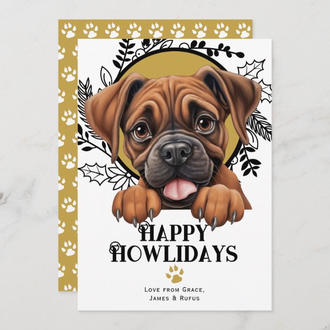 Happy Howlidays Boxer Dog Christmas Holiday Card (Front/Back)