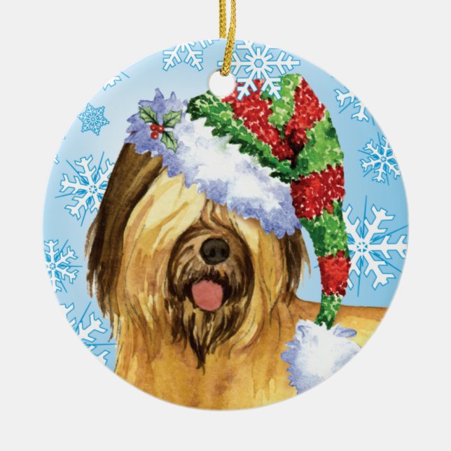 Happy Howlidays Briard Ceramic Tree Decoration (Front)