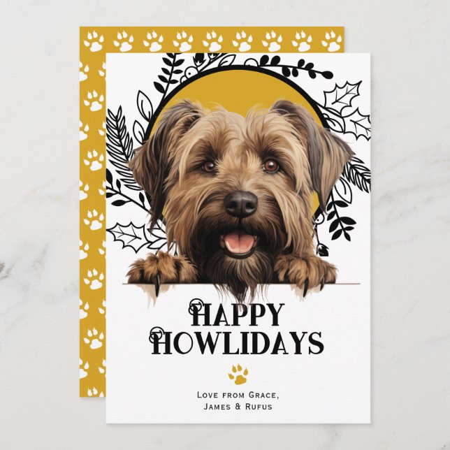 Happy Howlidays Briard Dog Christmas  Holiday Card (Front/Back)