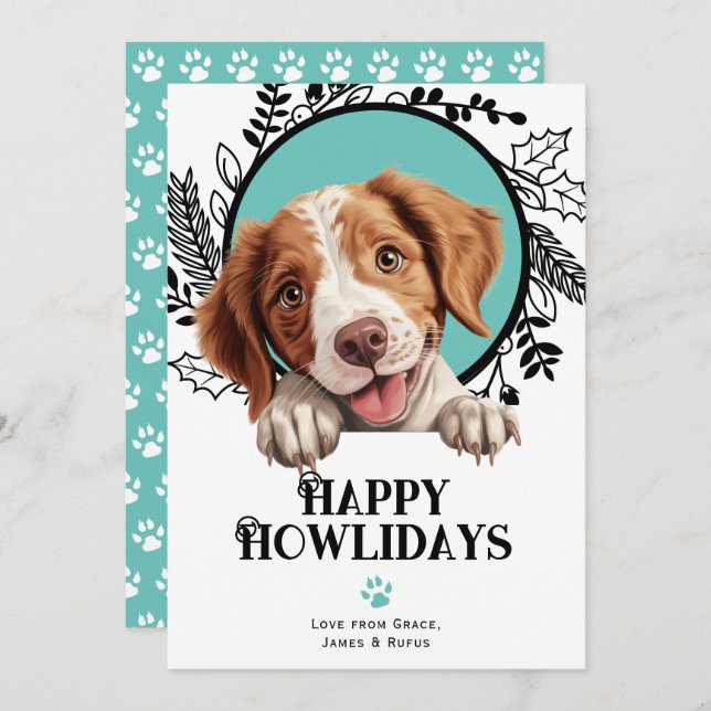 Happy Howlidays Brittany Dog Christmas Holiday Card (Front/Back)
