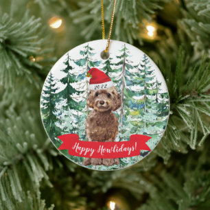 Happy Howlidays Brown Cockapoo Dog Christmas Ornam Ceramic Ornament
